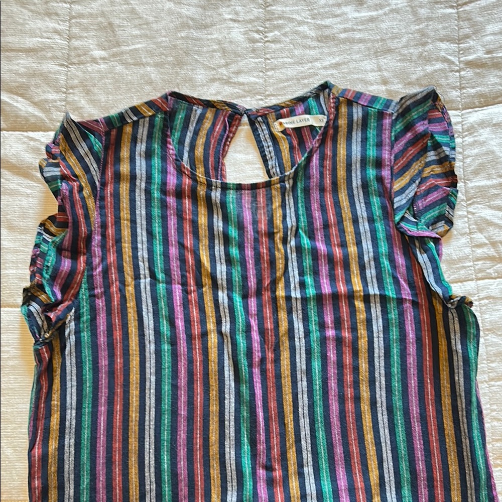 Marine Layer Multicolored Mini Dress with Flutter Sleeves and Ruffled Cut Out
